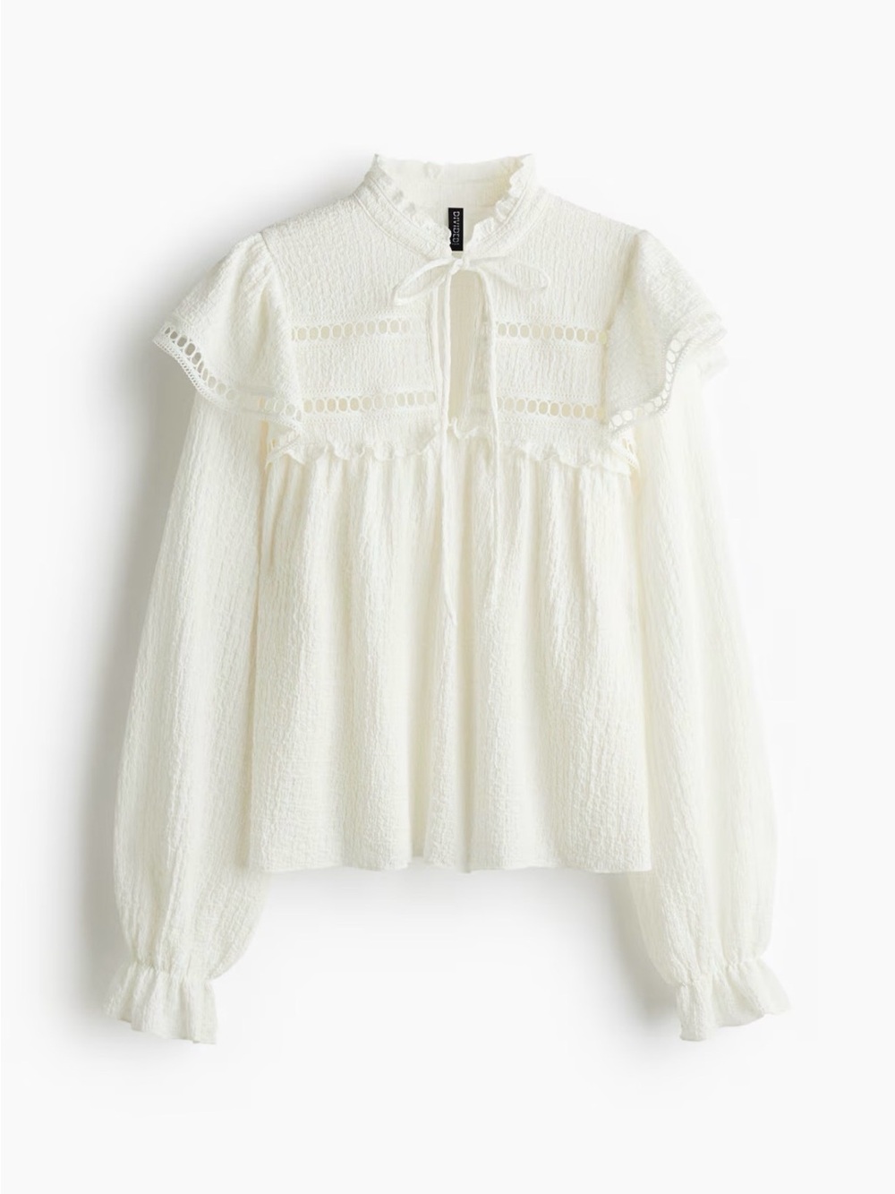 NWT // H&M - Black Textured Jersey Ruffled Tie-Neck Blouse